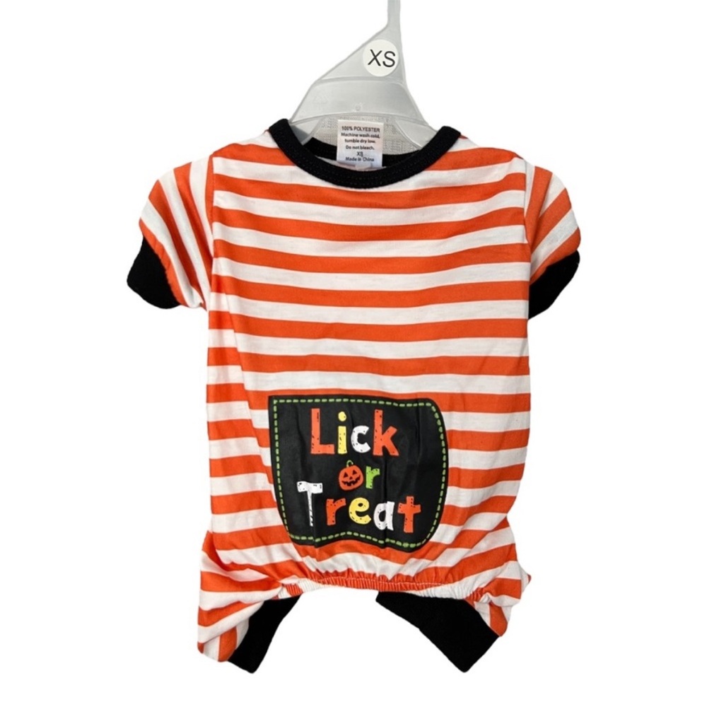 Halloween Pet Costume Lick or Treat Striped Onesie Dog Pajama Pet Spirit NWT